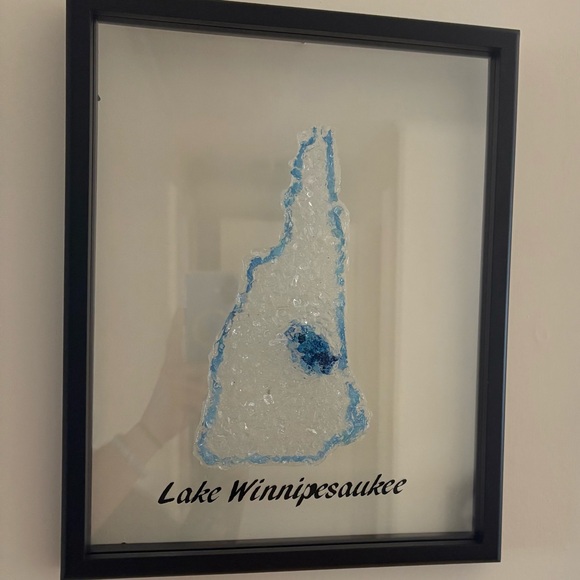 Framed Lake Winnipesaukee NH crushed glass floating frame wall decor - Picture 1 of 3